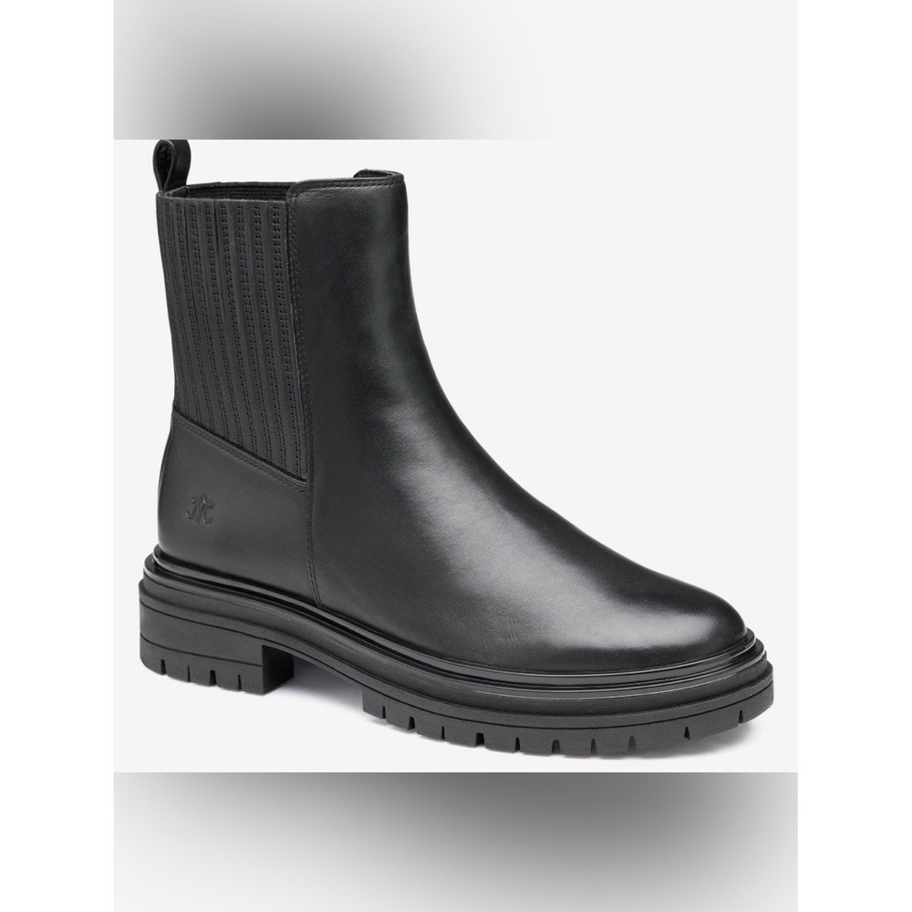 Johnson & Murphy Womens Black Leather Gianna Gore Ankle Boots Size 9 Chunky Y2K